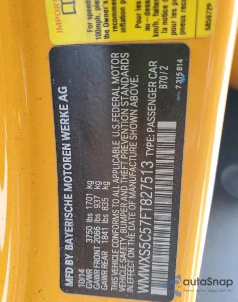 2015 Mini Cooper from USA, damaged, VIN WMWXS5C57FT827513